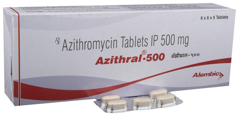 Azithral 500 tablets: the printed carton and a blister strip